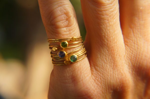 22k gold stacking ring//sapphire emerald ring//handmade one of a kind//boho engagement ring//gold nugget ring//custom made stacking ring