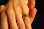 22k gold stacking ring//sapphire emerald ring//handmade one of a kind//boho engagement ring//gold nugget ring//custom made stacking ring