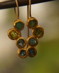 solid gold dangle earrings//blue green gem Earrings//24k Gold Dangle & Drop Earrings//gold tourmaline earrings//24k gold earrings//24k gold