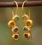 solid gold dangle earrings//blue green gem Earrings//24k Gold Dangle & Drop Earrings//gold tourmaline earrings//24k gold earrings//24k gold