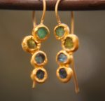 solid gold dangle earrings//blue green gem Earrings//24k Gold Dangle & Drop Earrings//gold tourmaline earrings//24k gold earrings//24k gold