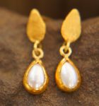 24k drop pearl, bezel setting solid gold pearl dangle stud, 24k gold pearl studs, artisan handmade boho earrings, one of a kind gold studs