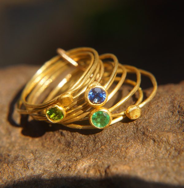 22k gold stacking ring//sapphire emerald ring//handmade one of a kind//boho engagement ring//gold nugget ring//custom made stacking ring