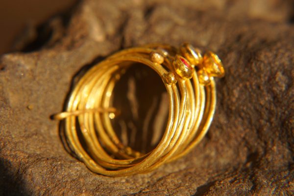 22k gold stacking ring//sapphire ruby ring//handmade one of a kind//boho engagement ring//gold nugget ring//custom made stacking ring