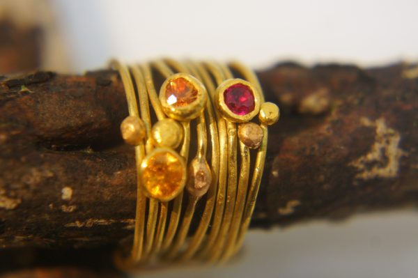 22k gold stacking ring//sapphire ruby ring//handmade one of a kind//boho engagement ring//gold nugget ring//custom made stacking ring