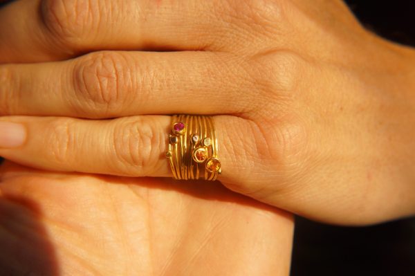 22k gold stacking ring//sapphire ruby ring//handmade one of a kind//boho engagement ring//gold nugget ring//custom made stacking ring