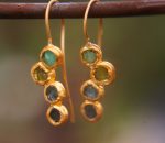 solid gold dangle earrings//blue green gem Earrings//24k Gold Dangle & Drop Earrings//gold tourmaline earrings//24k gold earrings//24k gold