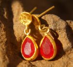 24k drop pearl, bezel setting solid gold pearl dangle stud, 24k gold pearl studs, artisan handmade boho earrings, one of a kind gold studs