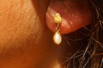 24k drop pearl, bezel setting solid gold pearl dangle stud, 24k gold pearl studs, artisan handmade boho earrings, one of a kind gold studs