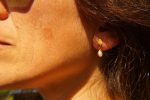 24k drop pearl, bezel setting solid gold pearl dangle stud, 24k gold pearl studs, artisan handmade boho earrings, one of a kind gold studs