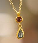 24k gold sapphire pendant//drop gold necklace//blue sapphire pendant,// sapphire gold drop//artisan sapphire 24k pendant//24k gold necklace