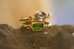 green tourmaline ring,blue sapphire ring, 24k gold ring, unique engagement earrings, 24k gold gem ring, gold tourmaline sapphire