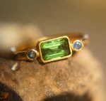 green tourmaline ring,blue sapphire ring, 24k gold ring, unique engagement earrings, 24k gold gem ring, gold tourmaline sapphire