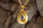 24k gold sapphire pendant//drop gold necklace//blue sapphire pendant,// sapphire gold drop//artisan sapphire 24k pendant//24k gold necklace