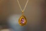 24k gold sapphire pendant//drop gold necklace//blue sapphire pendant,// sapphire gold drop//artisan sapphire 24k pendant//24k gold necklace