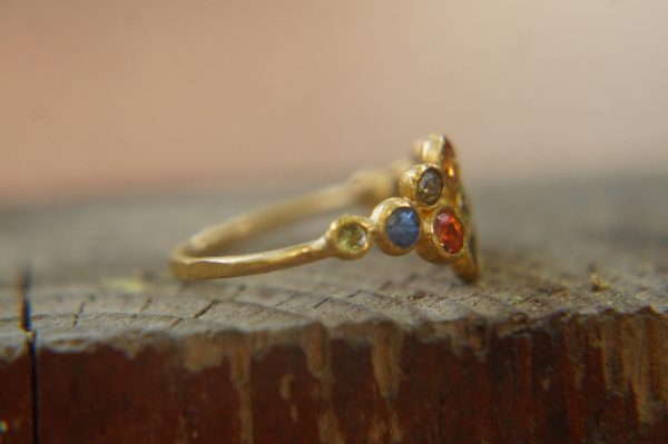 multi stone gold ring//diamond sapphire ring//multi stone ring//engagement earring//24k gold ring//orange sapphire ring//24k gold ring