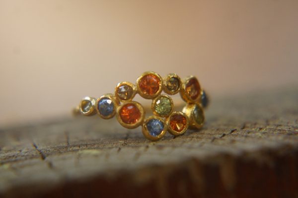 multi stone gold ring//diamond sapphire ring//multi stone ring//engagement earring//24k gold ring//orange sapphire ring//24k gold ring