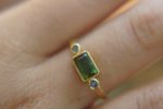 green tourmaline ring,blue sapphire ring, 24k gold ring, unique engagement earrings, 24k gold gem ring, gold tourmaline sapphire