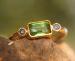 green tourmaline ring,blue sapphire ring, 24k gold ring, unique engagement earrings, 24k gold gem ring, gold tourmaline sapphire