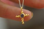 24k gold pendant//gold cross//gold artisan sapphire// sapphire gold pendant// sapphire gold cross// sapphire 24k cross//artisan gold cross