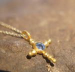 24k gold pendant//gold cross//gold artisan sapphire// sapphire gold pendant// sapphire gold cross// sapphire 24k cross//artisan gold cross