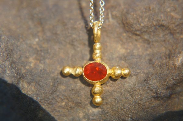 24k gold pendant//gold cross//gold artisan opal//fire opal gold pendant//fire opal gold cross// opal 24k cross//artisan gold cross