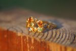 multi stone gold ring//diamond sapphire ring//multi stone ring//engagement earring//24k gold ring//orange sapphire ring//24k gold ring