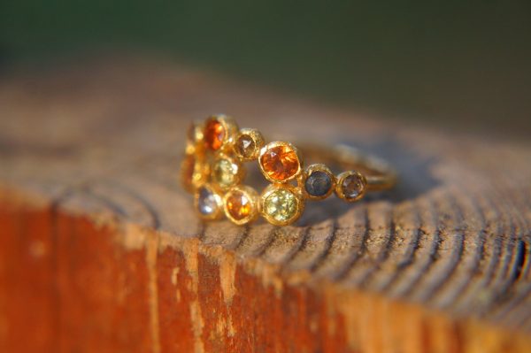multi stone gold ring//diamond sapphire ring//multi stone ring//engagement earring//24k gold ring//orange sapphire ring//24k gold ring
