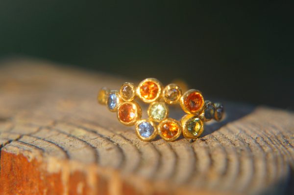 multi stone gold ring//diamond sapphire ring//multi stone ring//engagement earring//24k gold ring//orange sapphire ring//24k gold ring