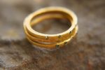 blue diamonds ring set//22k gold diamonds ring//hammered engagement//22k gold engagement//artisan blue diamonds ring//boho engagement ring