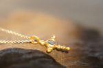 24k gold pendant//gold cross//gold artisan sapphire// sapphire gold pendant// sapphire gold cross// sapphire 24k cross//artisan gold cross