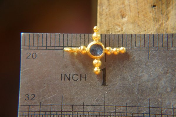 24k gold pendant//gold cross//gold artisan sapphire// sapphire gold pendant// sapphire gold cross// sapphire 24k cross//artisan gold cross
