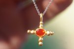 24k gold pendant//gold cross//gold artisan opal//fire opal gold pendant//fire opal gold cross// opal 24k cross//artisan gold cross
