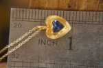 sapphire gold pendant//heart gold charm//gold sapphire heart charm//blue gold charm//artisan gold heart//blue sapphire charm//24k gold heart