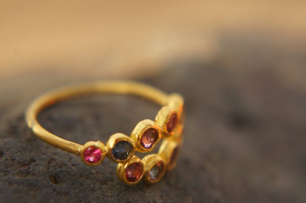 sapphire gold ring//artisan multi stone//Tanzanite sapphire ring//engagement earrings//24k gold ring//gold multi stone ring//24k gold ring