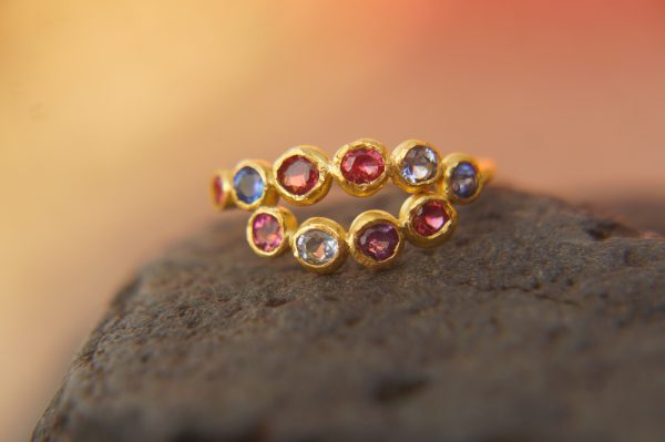 sapphire gold ring//artisan multi stone//Tanzanite sapphire ring//engagement earrings//24k gold ring//gold multi stone ring//24k gold ring