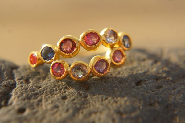 sapphire gold ring//artisan multi stone//Tanzanite sapphire ring//engagement earrings//24k gold ring//gold multi stone ring//24k gold ring