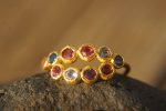 sapphire gold ring//artisan multi stone//Tanzanite sapphire ring//engagement earrings//24k gold ring//gold multi stone ring//24k gold ring