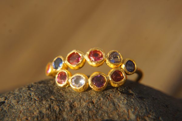 sapphire gold ring//artisan multi stone//Tanzanite sapphire ring//engagement earrings//24k gold ring//gold multi stone ring//24k gold ring