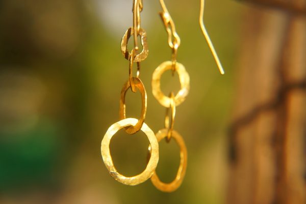 22K Gold earrings//solid gold dangle//Handcrafted Earrings//Minimalist 22k Jewelry//Wedding Earrings//anniversary gift//22k gold artisan