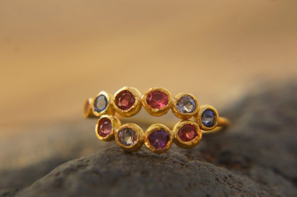 sapphire gold ring//artisan multi stone//Tanzanite sapphire ring//engagement earrings//24k gold ring//gold multi stone ring//24k gold ring