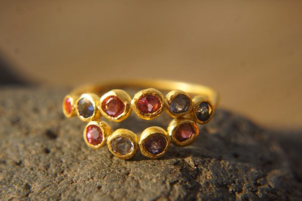 sapphire gold ring//artisan multi stone//Tanzanite sapphire ring//engagement earrings//24k gold ring//gold multi stone ring//24k gold ring