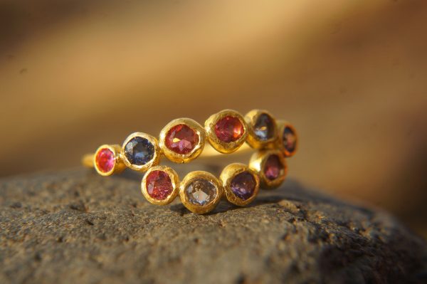 sapphire gold ring//artisan multi stone//Tanzanite sapphire ring//engagement earrings//24k gold ring//gold multi stone ring//24k gold ring