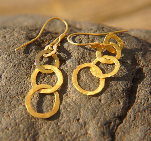 22K Gold earrings//solid gold dangle//Handcrafted Earrings//Minimalist 22k Jewelry//Wedding Earrings//anniversary gift//22k gold artisan