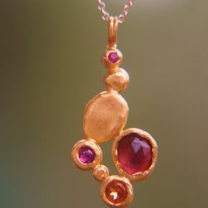 24k gold pendant//gold ruby pendant//24k gold multi stone pendant//gold tourmaline pendant//24k gold necklace//ruby sapphire tourmaline