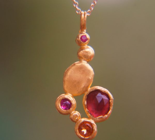 24k gold  pendant//gold ruby pendant//24k gold multi stone pendant//gold tourmaline pendant//24k gold necklace//ruby sapphire tourmaline