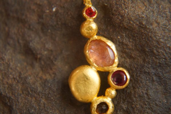 24k gold  pendant//gold ruby pendant//24k gold multi stone pendant//gold tourmaline pendant//24k gold necklace//ruby sapphire tourmaline