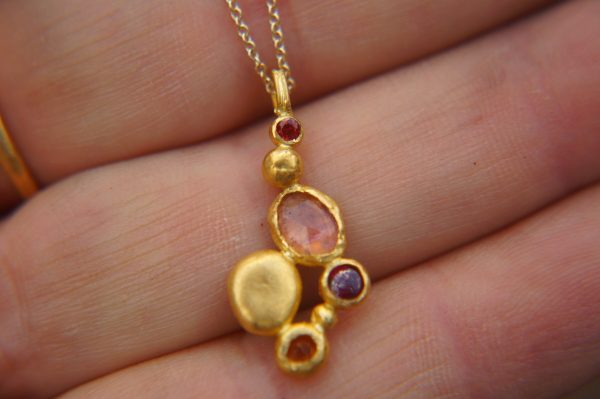 24k gold  pendant//gold ruby pendant//24k gold multi stone pendant//gold tourmaline pendant//24k gold necklace//ruby sapphire tourmaline