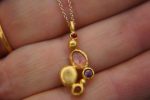 24k gold  pendant//gold ruby pendant//24k gold multi stone pendant//gold tourmaline pendant//24k gold necklace//ruby sapphire tourmaline