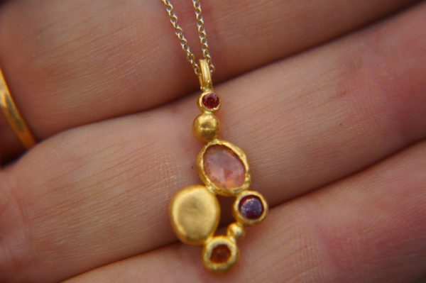 24k gold  pendant//gold ruby pendant//24k gold multi stone pendant//gold tourmaline pendant//24k gold necklace//ruby sapphire tourmaline